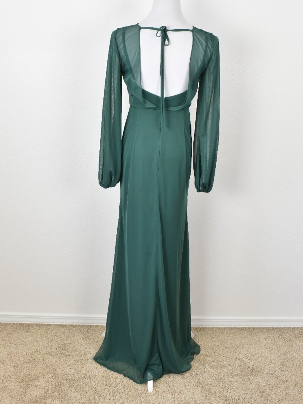 Azazie DENALI Dark Green Long Sleeve Mesh Dress NEW - 6 - Picture 7 of 12